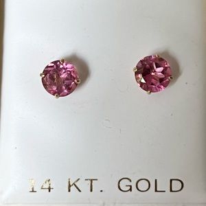 Solid 14k Yellow Gold Genuine Pink Sapphire Earrings